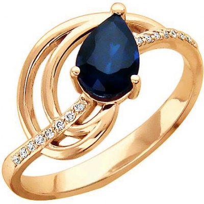 Кольцо с бриллиантами, сапфиром из красного золота