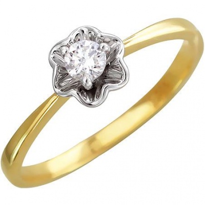 

Кольцо Цветок с бриллиантом из желтого золота