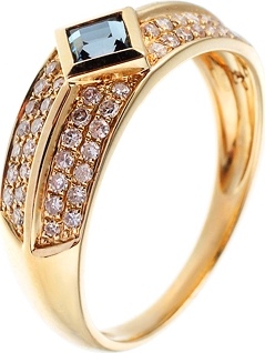 Кольцо с бриллиантами, топазом из желтого золота