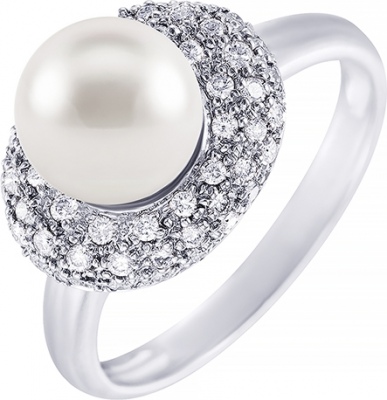 Кольцо с бриллиантами, жемчугом из белого золота