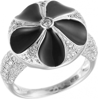 Кольцо с эмалью и фианитами из серебра sokolov кольцо из золочёного серебра с и эмалью и фианитами и синтетическим янтарём 83010066 размер 19