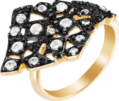 Кольцо с лунным камнем и бриллиантами из жёлтого золота