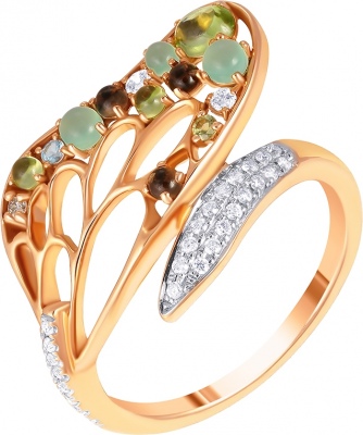 

Кольцо с фианитами и бриллиантами из красного золота