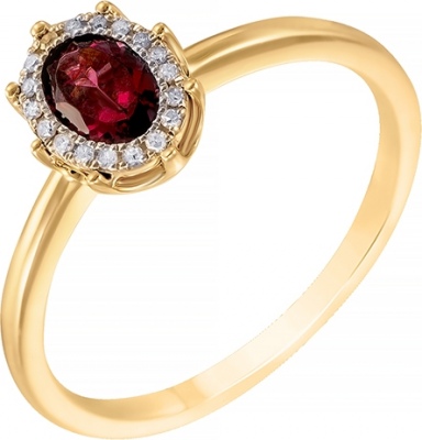 Кольцо с родолитом и бриллиантами из красного золота