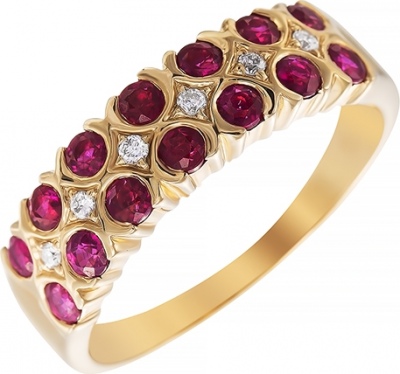 Кольцо с рубинами и бриллиантами из жёлтого золота