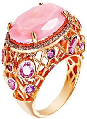 Кольцо с россыпью цветных и драгоценных камней из красного золота