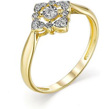 Кольцо Цветок с 17 бриллиантами из жёлтого золота