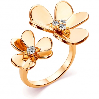 Кольцо Цветы с 4 бриллиантами из красного золота
