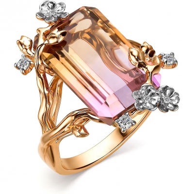 Кольцо с аметрином и бриллиантами из красного золота
