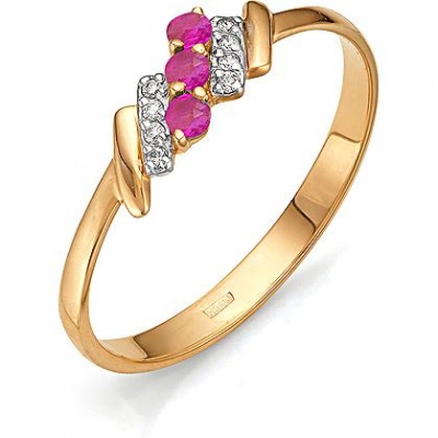 Кольцо с бриллиантами, рубинами из красного золота