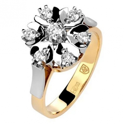 Кольцо Цветок с 7 бриллиантами из комбинированного золота 750 пробы