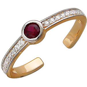 Кольцо с рубином, фианитами из красного золота