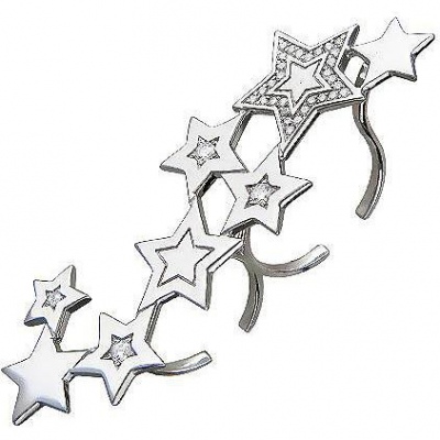 Кольцо Звезды на два пальца с фианитами из серебра