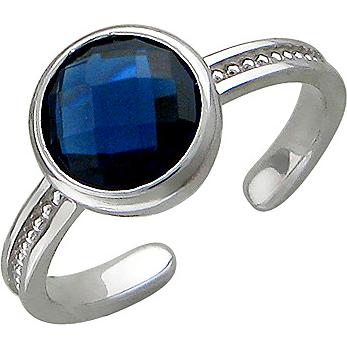 Кольцо безразмерноес сапфировым стеклом из серебра