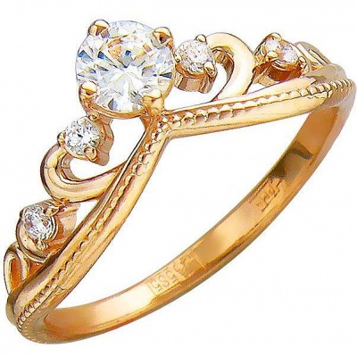 Кольцо Корона с фианитами из красного золота