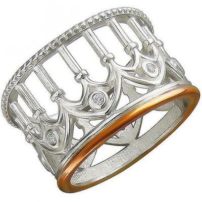 Кольцо с фианитами из серебра с позолотой