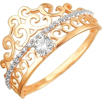 Кольцо Корона с 25 фианитами из красного золота