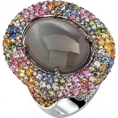 Фото - Кольцо с лунным камнем, сапфирами и бриллиантами из белого золота кольцо с 38 бриллиантами из белого золота