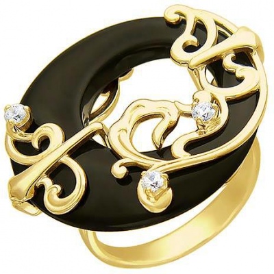 Кольцо с агатом и фианитами из жёлтого золота эстет кольцо с агатом и фианитами из серебра г11к451042go размер 17