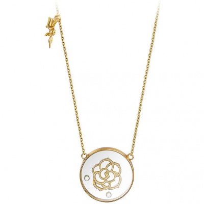 Колье Цветок Роза с ювелирным стеклом и фианитами из комбинированного золота