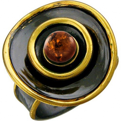 Кольцо с янтарем из чернёного серебра с позолотой