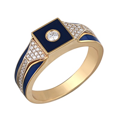 Кольцо с бриллиантами и эмалью из комбинированного золота 750 пробы