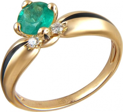 Кольцо с изумрудом, бриллиантами и эмалью из жёлтого золота
