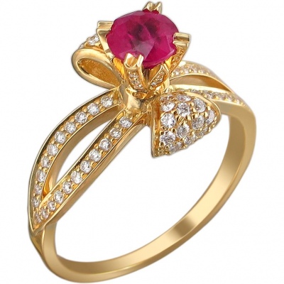 Кольцо с рубином и бриллиантами из жёлтого золота 750 пробы