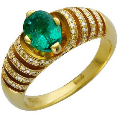 Кольцо с изумрудом и бриллиантами из жёлтого золота 750 пробы