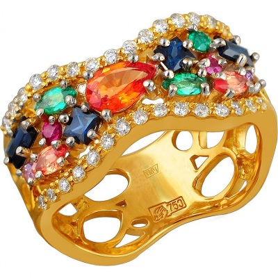 

Кольцо с россыпью драгоценных камней из комбинированного золота 750 пробы