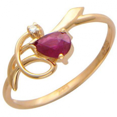 Кольцо с рубином и бриллиантом из красного золота