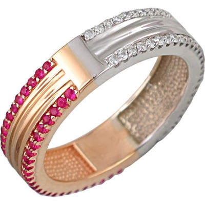Кольцо с рубинами и бриллиантами из комбинированного золота