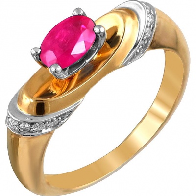 Кольцо с рубином и бриллиантами из комбинированного золота 750 пробы