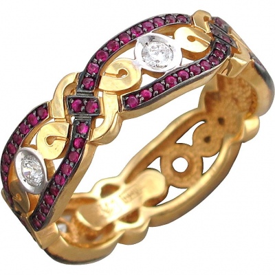 Кольцо с рубинами и бриллиантами из жёлтого золота 750 пробы