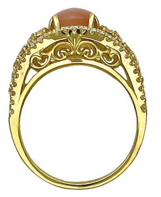 Кольцо с лунным камнем, гиацинтами и бриллиантами из жёлтого золота 750 пробы