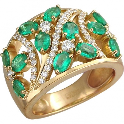Кольцо с изумрудами и бриллиантами из жёлтого золота 750 пробы