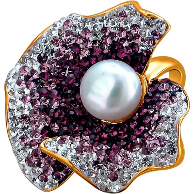 Кольцо с жемчугом, фианитами и кристаллами swarovski из серебра с позолотой