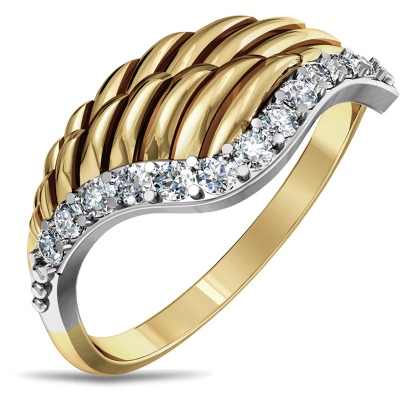 Кольцо Крыло с бриллиантами из желтого золота