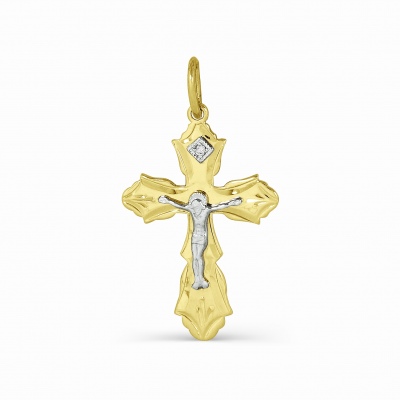 Крестик с бриллиантом из желтого золота