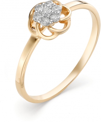 Кольцо Цветок с бриллиантом из красного золота 585 пробы