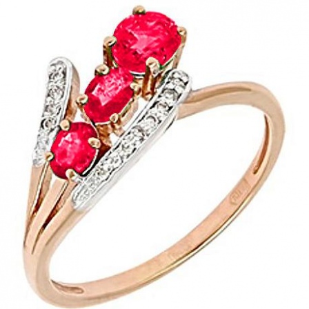 Кольцо с рубинами и бриллиантами из красного золота (арт. 2000402)