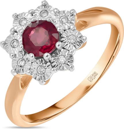Кольцо с рубином и бриллиантами из красного золота (арт. 2004491)