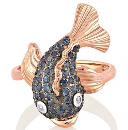 Кольцо Рыба с сапфирами и бриллиантами из красного золота (арт. 2041277)