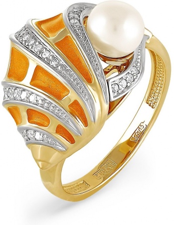 Кольцо с жемчугом и бриллиантами из жёлтого золота (арт. 2041351)