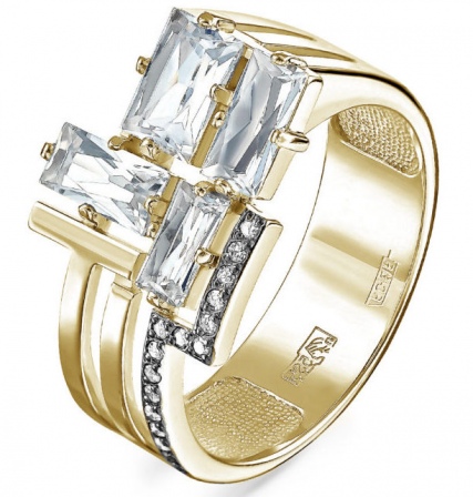 Кольцо с горным хрусталем и бриллиантами из жёлтого золота (арт. 2041724)
