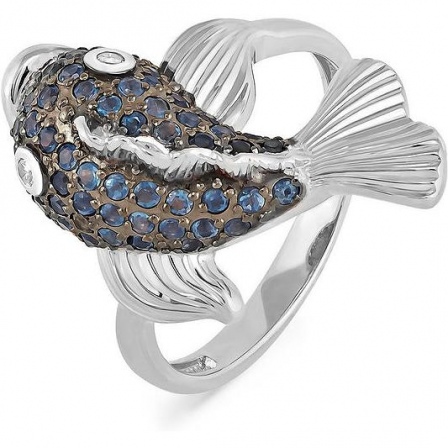 Кольцо Рыба с сапфирами и бриллиантами из белого золота (арт. 2042741)