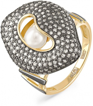 Кольцо с жемчугом и бриллиантами из жёлтого золота (арт. 2042767)
