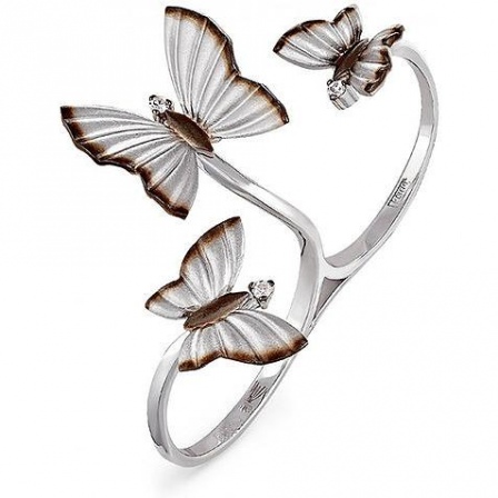 Кольцо Бабочки на два пальца с 3 бриллиантами из белого золота (арт. 2043389)