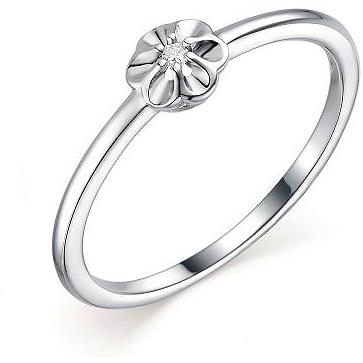 Кольцо Цветок с 1 бриллиантом из серебра (арт. 2052542)
