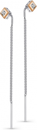 Серьги с 2 бриллиантами из серебра и золота (арт. 2054307)